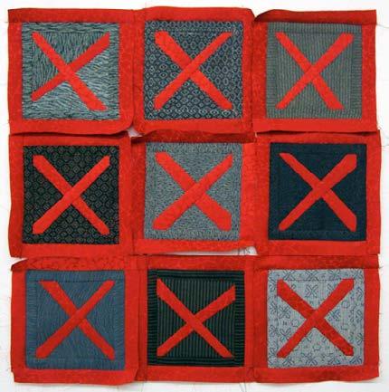 Nine square patches with red 'X' symbols on a red border.