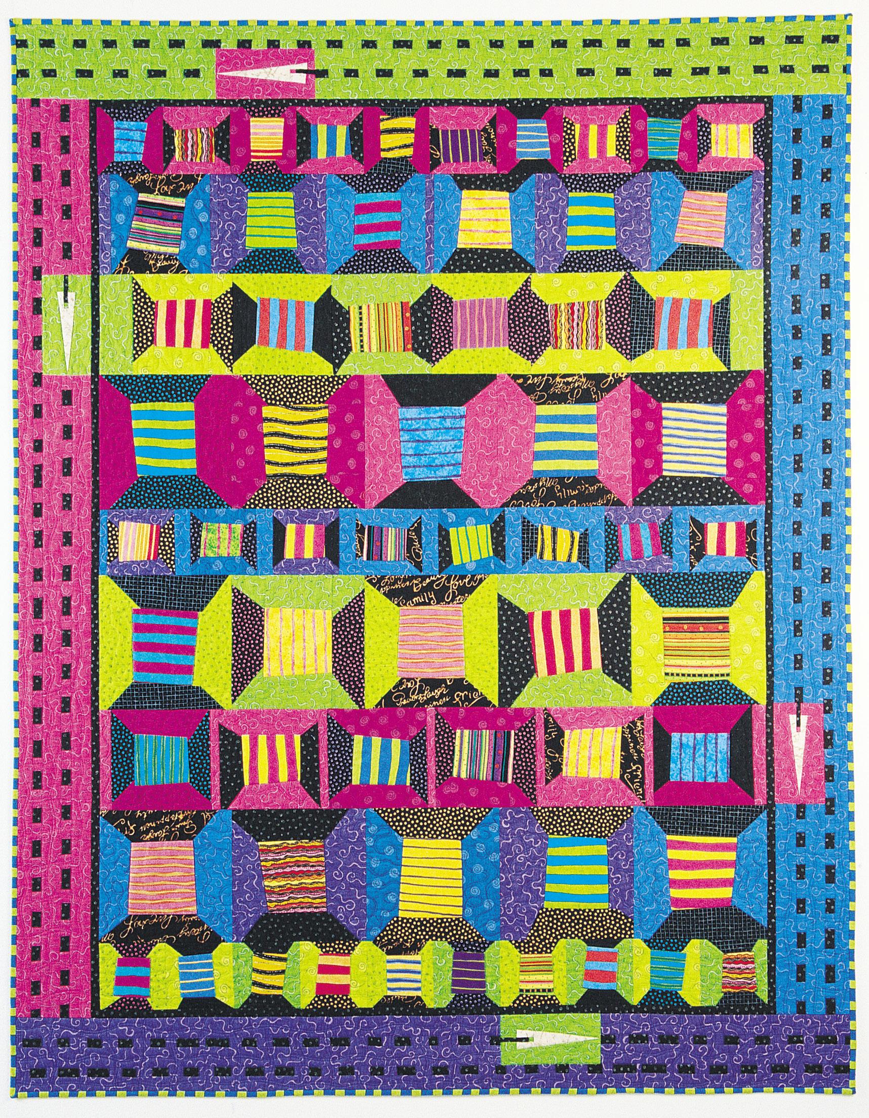 Colorful quilt with geometric pattern on a colorful background
